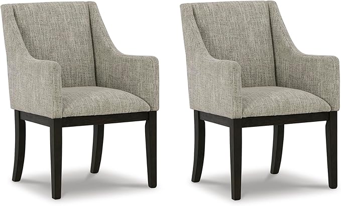 Signature Design by Ashley Burkhaus Traditional Dining Upholstered Arm Chair, 2 Count, Gray & Dark Brown - LeafyLoom