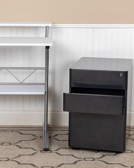 Flash Furniture Warner Modern 3-Drawer Mobile Locking Filing Cabinet with Anti-Tilt Mechanism and Hanging Drawer for Legal & Letter Files, Black - LeafyLoom