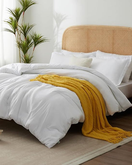 Queen Bed in a Bag 7 Pieces Bedding Comforter Set with Comforter and Sheets White Queen Bed Set with Sheets,Pillow Shams, Flat Sheet, Fitted Sheet and Pillowcases - LeafyLoom