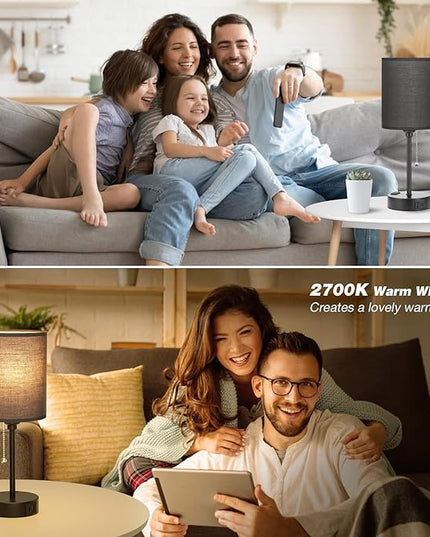 Dicoool Black Bedroom Lamps 3 Color Temperatures - 2700K 3500K 5000K Small Bedside Lamps with USB C and A Ports, Pull Chain Table Lamps with AC Outlet, Black Nightstand Lamps for Kids Sleeping - LeafyLoom