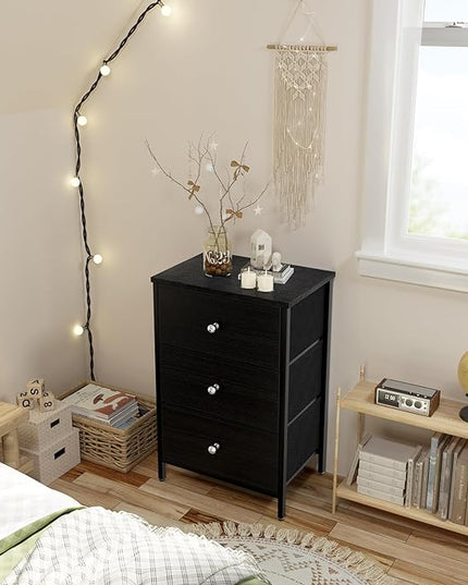 BOLUO Black Night Stand with 3 Drawer Dresser for Bedroom,Tall Nightstand Small Chest of Drawers for Closet Dorm Modern - LeafyLoom