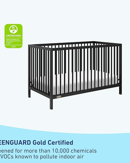 Graco Teddi 5-in-1 Convertible Crib (Black) – GREENGUARD Gold Certified, Converts to Daybed, Toddler & Twin Bed with Headboard and Footboard, Adjustable Mattress Height - LeafyLoom