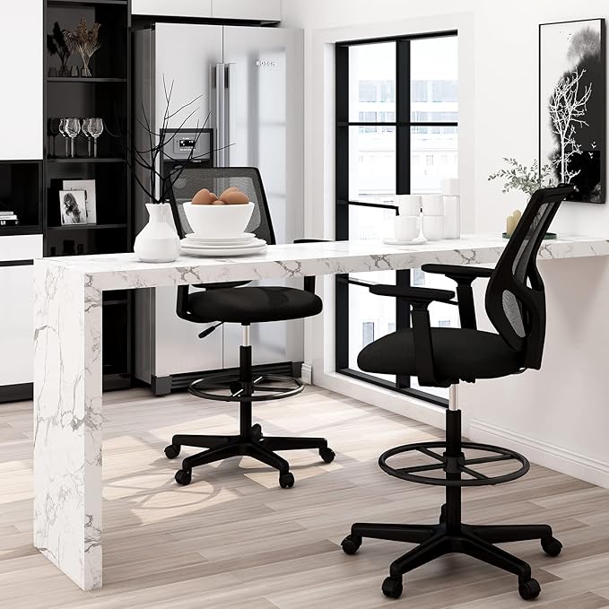 Tall Office Chair, Drafting Chair, High Adjustable Standing Desk Chair, Ergonomic Mesh Computer Task Table Chairs with Adjustable Armrests and Foot-Ring for Standing Desk and Bar Height Desk - LeafyLoom