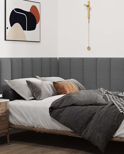 Upholstered Wall Mounted Headboard, 3D Soundproof Wall Panels Peel and Stick Headboard for King Size, Reusable and Removable Tufted Bed Headboard in Dark Grey(12 Panels, 10" x 24") - LeafyLoom