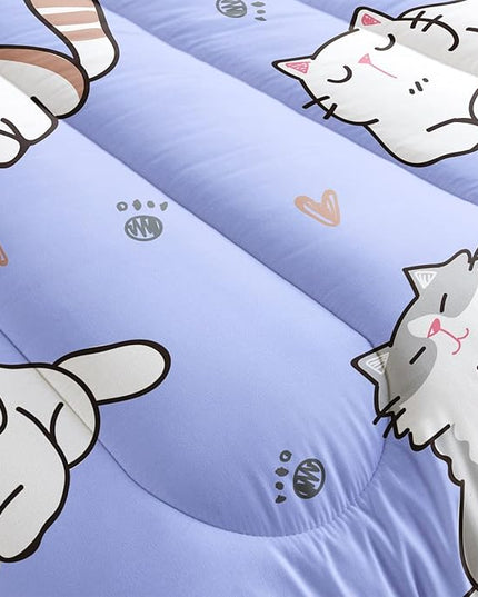 Datura home Purple Kawaii Cat Comforter Bedding Set for Girls Kitten Purple Print Cute Animal Pattern with 1 and 2 Pillowcases Bedroom All Season(Cat Purple Twin), Twin 68x86inches - LeafyLoom