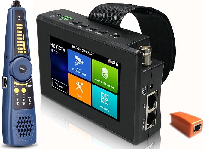 EVERSECU 5 in 1 CCTV Tester with Cable Tracer Support Up to 4K IP Camera & 8mp Megapixel AHD, TVI, CVI & CVBS Analog Camera, Security Video Monitor with 4" Touch Screen, POE Out, WiFi Test, PTZ Test EVERSECU