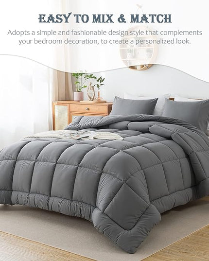 WhatsBedding Grey Comforter Set, Twin Lightweight Comforter Duvet Set for Summer,3 Pieces - LeafyLoom