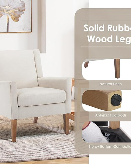 COLAMY Modern Wingback Living Room Chair, Upholstered Fabric Accent Armchair, Single Sofa chair with Lounge Seat and Wood Legs for Bedroom/Office/Reading Spaces, Beige - LeafyLoom