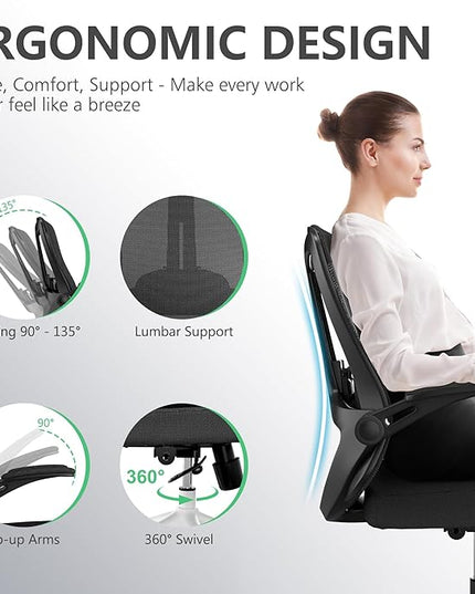 Office Chair with 350LBS Capacity, Ergonomic Comfort Home Desk Chair, Mid Back Gaming Chair with Wheels, Adjustable Height, Lumbar Support, Flip-up Armrest - LeafyLoom
