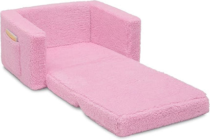 Delta Children Cozee Flip-Out Sherpa 2-in-1 Convertible Chair to Lounger for Kids, Pink - LeafyLoom
