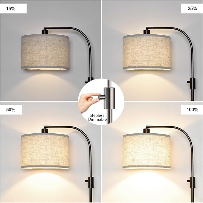 【Upgraded】 Dimmable Floor Lamp, 1200 Lumens LED Bulb Included, Bronw Arc Floor Lamps for Living Room Modern Standing Lamp with Linen Shade, Tall Lamp for Living Room Bedroom Reading Room Nursery - LeafyLoom