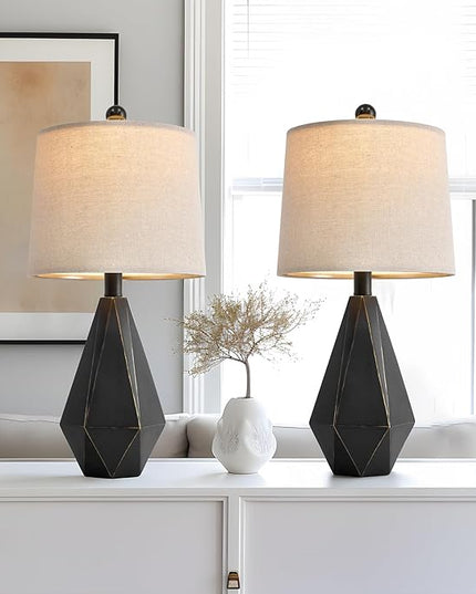 PoKat 20.25'' Table Lamps Set of 2, Bedside Lamp for nightstand, Small Farmhouse Lamps for Bedroom, Black Bedroom Lamps for Living Room, Nursery, Black - LeafyLoom
