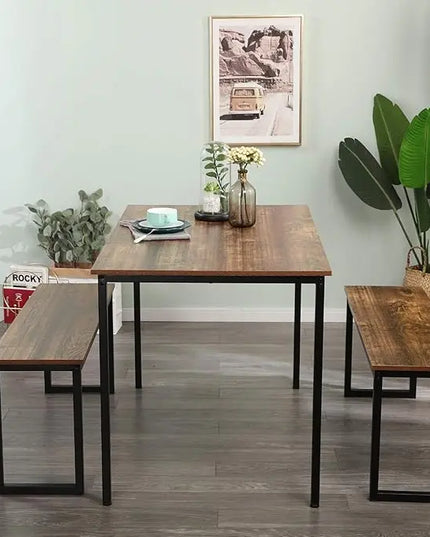 SogesHome Dining Table Set with 2-Benches, 3-Pices Dinning Set for Dining Room, 45’’ Lunch Table Set for Home, Kitchen, Living-Room, Restaurant, Vintage Brown - LeafyLoom
