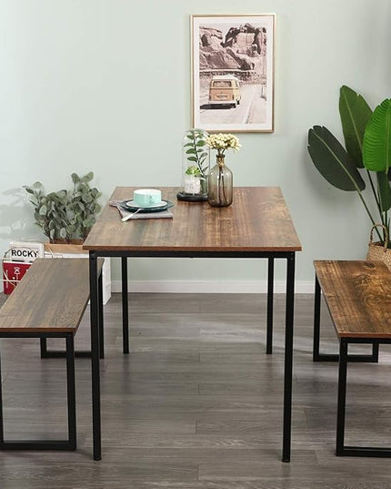 SogesGame Dining Table Set with Two benches,Kitchen Table Set for 2-4 Persons,3 Pieces Home Kitchen Breakfast Bar Set Furniture Dining Set - LeafyLoom