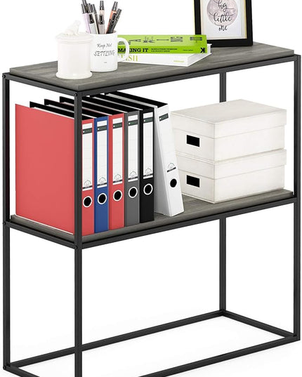 Furinno Moretti Modern Wide Stackable Metal Shelf, French Oak Grey - LeafyLoom