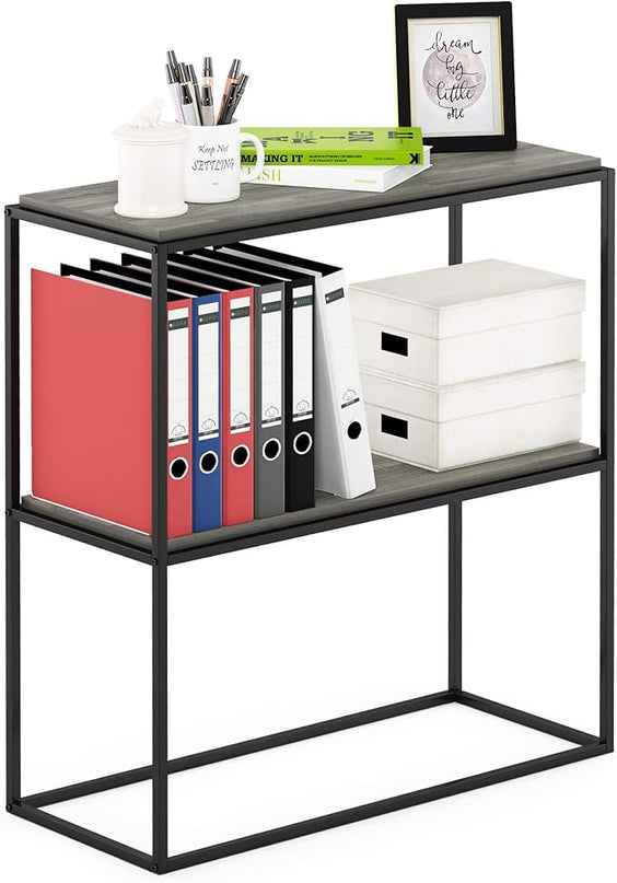 Furinno Moretti Modern Wide Stackable Metal Shelf, French Oak Grey - LeafyLoom