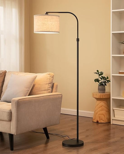 EDISHINE Modern Black Arched Floor Lamp, Metal Standing Arc Lamp with Foot Switch, Corner Reading Light with Hanging Lampshade for Living Room, Bedroom, Home Office, Study Room, Reading Corner - LeafyLoom
