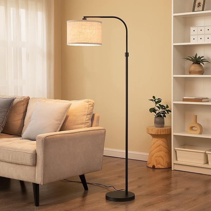 EDISHINE Modern Black Arched Floor Lamp, Metal Standing Arc Lamp with Foot Switch, Corner Reading Light with Hanging Lampshade for Living Room, Bedroom, Home Office, Study Room, Reading Corner - LeafyLoom