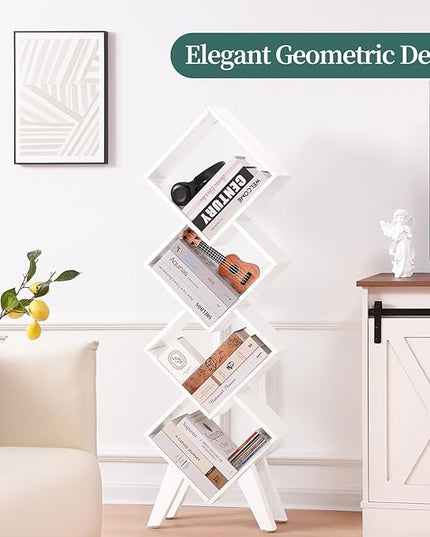 Yoobure White Bookshelf, Wood Small Bookcase 4-Tier Book Shelf, Tall Bookcases Book Organizer, Modern Bookshelves Floor Standing for CDs/Books in Small Spaces, Living Room, Home Office, Bedroom - LeafyLoom