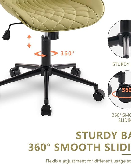YOUNIKE Armless Office Chair with Wheels, Swivel Desk Chair Rolling Task Chair with Back, Upholstered Leather Computer Chair, Height Adjustable Modern Vanity Chair Avocado Green - LeafyLoom