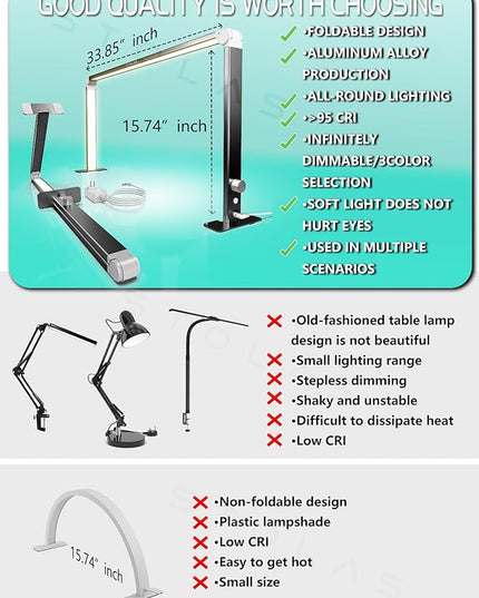 LED Desk Lamp 36W, 4000-6000K Dimmable Table Lamp, 3 Lighting Modes, Square Desk Light for Study, Model Building, Painting, crafting-Black - LeafyLoom