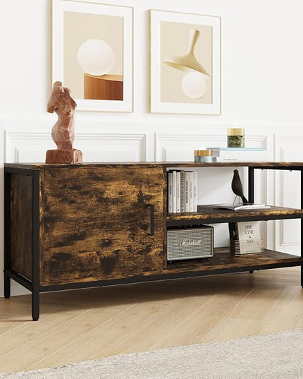Novilla Retro Farmhouse TV Stand for TVs up to 50 Inches, Living Room Entertainment Center for Flat/Curved Screen, 43 Inches, Brown - LeafyLoom