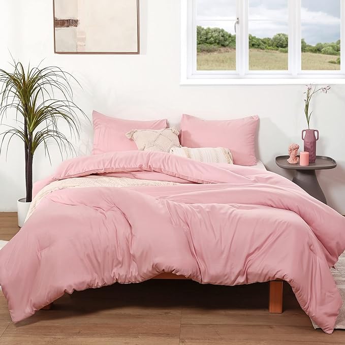 ROSGONIA Full Size Comforter Sets for Girls Boys Teens Pink, 3pcs (1 Boho Comforter & 2 Pillowcases), Lightweight Dorm Bedding Soft All Season Bed Set - LeafyLoom