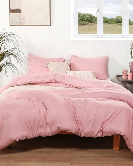 ROSGONIA Twin Comforter Set for College Girls Boys Pink, 1 Boho Comforter & 1 Pillowcase, Lightweight Kids Comforter Set All Season Dorm Bedding - LeafyLoom