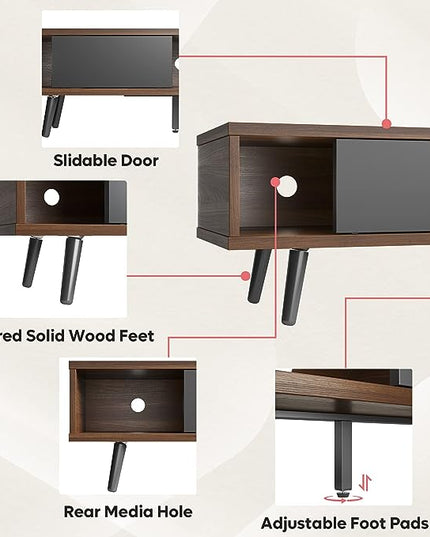 Bestier 70 inch Mid Century Modern TV Stand for 75 inch TV, Low Profile TV Stand with Storage, Entertainment Center for Living Room, Cord Management, Walnut - LeafyLoom