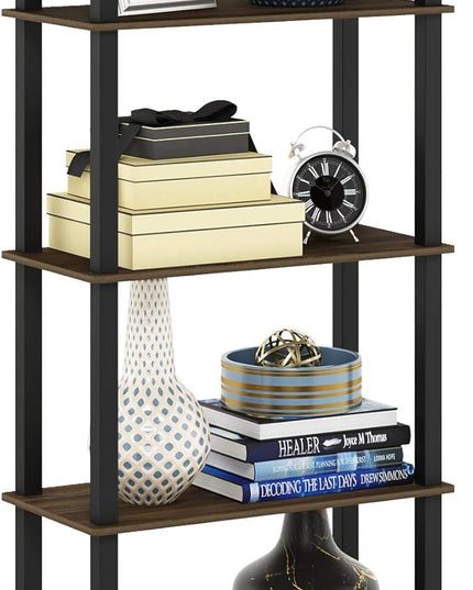 Furinno Turn-N-Tube 5-Tier Multipurpose Shelf / Display Rack / Storage Shelf / Bookshelf, Square Tubes, Columbia Walnut/Black - LeafyLoom