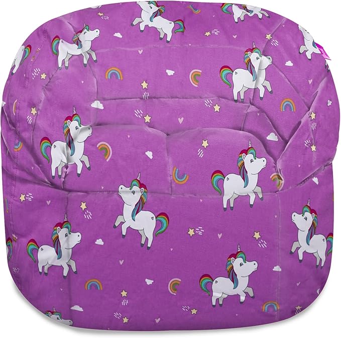 Posh Creations Structured Comfy Bean Bag Chair for Gaming, Reading, and Watching TV, Sonoma Lounge, Canvas - Unicorn and Rainbows on Purple - LeafyLoom