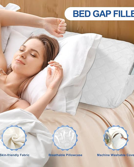 Queen Size(Arched White10 x6 x60) Bed Wedge Pillow,Bed Wedge Pillow for Headboard,Bed Gap Filler Fills The Gap Between The Mattress and The Headboard/Wall (0-7 inches) (Queen) - LeafyLoom