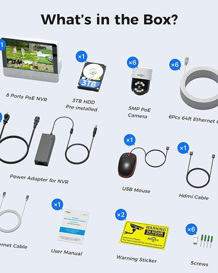 【12’’ Monitor + Human Tracking】 Hiseeu 4K PoE Security Camera System, 6Pcs 5MP PoE PTZ Security Cameras, All-in-One Monitor, 2-Way Audio, Remote Access, 8MP 16 Channel PoE NVR, Home CCTV Surveillance Hiseeu