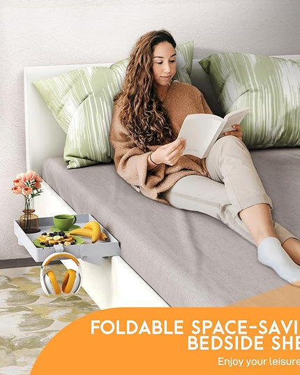 SPACELEAD Bedside Shelf for Bed & Top Bunk- College Dorm Room Essentials, Loft Bed Accessories, Clip On Nightstand Snack Organizer, Floating Bed Side Table Tray (Grey，Plastic) - LeafyLoom