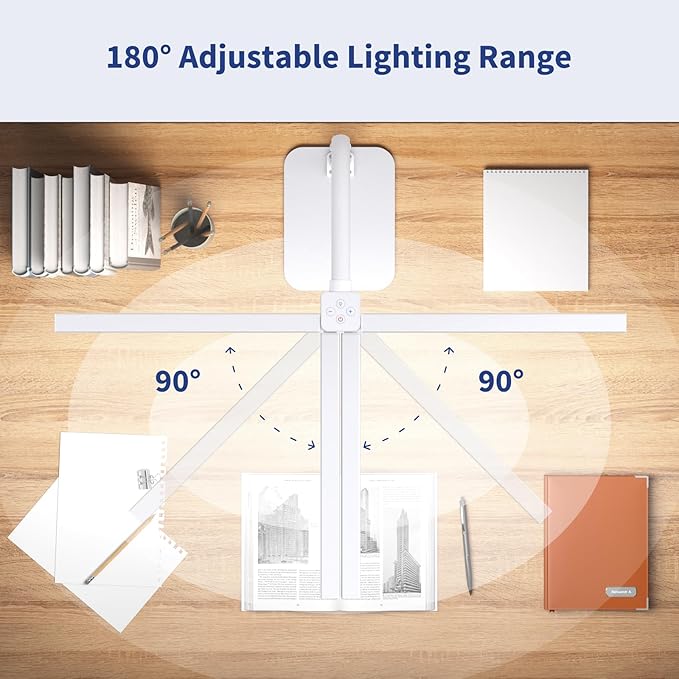Desk Lamp Architect Task Dual Head Modern Flexible Gooseneck Tall Dimmable Light for Home Office, 5 Color Modes,Remote Control, 1500lm 24W Extra Bright Lighting - LeafyLoom