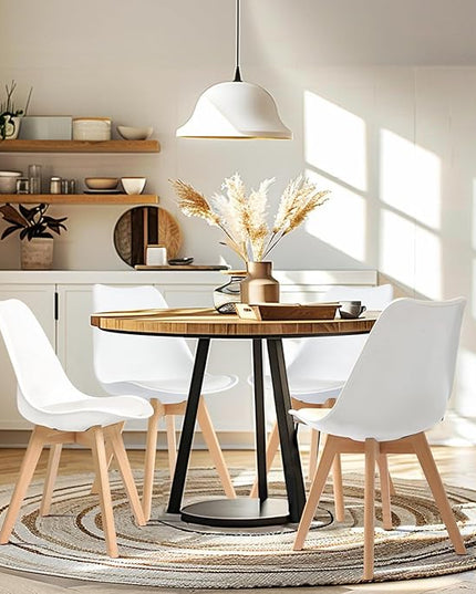 CangLong, White Modern Set, Shell Chair with Wood Legs for Kitchen, Dining, Living Room-Set of 4, Pack of 4 - LeafyLoom