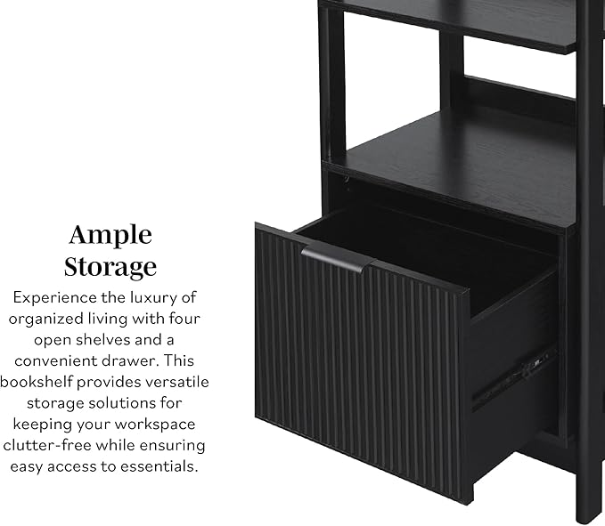 Walker Edison Modern Narrow Open Bookshelf Bottom, 22 Inch, One-Drawer Black - LeafyLoom