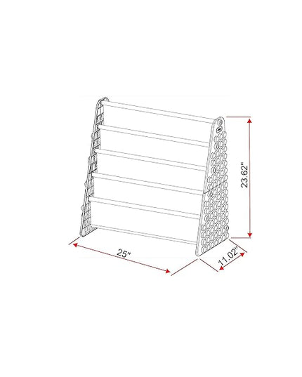 UNiPLAY Kids 4-Tier Book Storage Organizer with Sling Book Pockets, Plastic Sling Rack Bookshelf for Playroom, Fits Blocks, Gray/Pastel - LeafyLoom