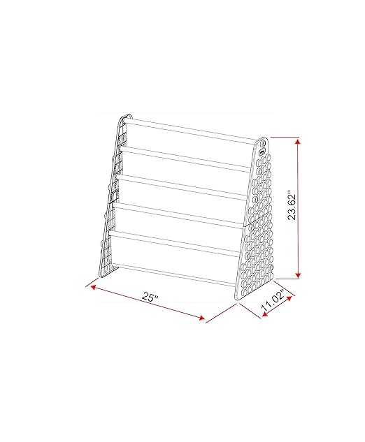 UNiPLAY Kids 4-Tier Book Storage Organizer with Sling Book Pockets, Plastic Sling Rack Bookshelf for Playroom, Fits Blocks, Gray/Pastel - LeafyLoom