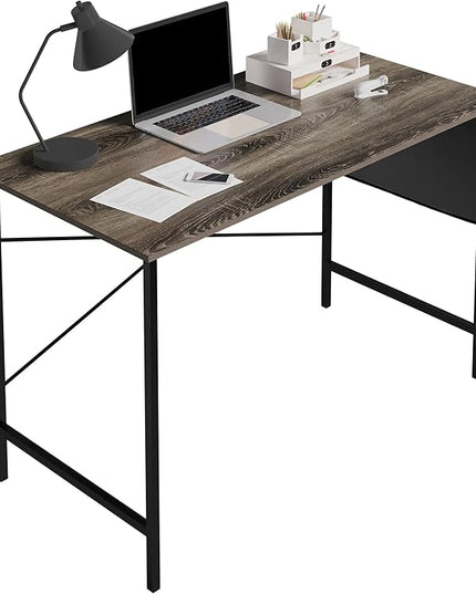 Lavish Home Modern Computer Desk with Industrial Style Woodgrain Look and Steel for Home Office, Bedroom, or Craft Table, with Storage Bag, (L) 47” x (W) 23.5” x (H) 29.5”, Gray - LeafyLoom