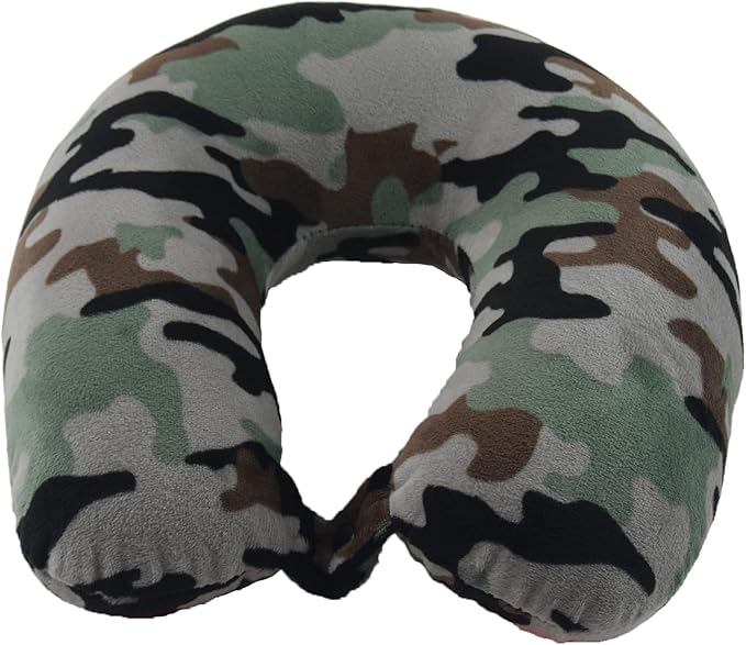 Adult Cozy Soft Microfiber Neck Pillow, Compact, Perfect for Plane or Car Travel, Camo Green - LeafyLoom