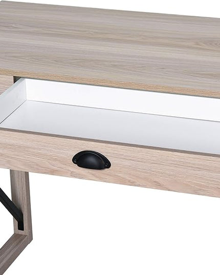 HOMCOM 44 inch Home Office Computer Desk, Rustic Writing Desk, Farmhouse Workstation with Storage Drawer, X-Frame - LeafyLoom