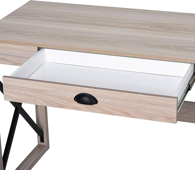 HOMCOM 44 inch Home Office Computer Desk, Rustic Writing Desk, Farmhouse Workstation with Storage Drawer, X-Frame - LeafyLoom