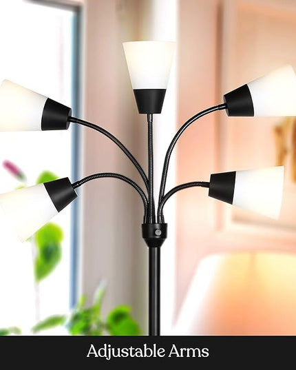 Brightech Medusa Modern LED Floor Lamp – Multi Head Floor Lamp for Living Rooms & Offices – Tall Lamp with Interchangeable Shade, Standing Lamp with 5 LED Bulbs for Hobbies - Black - LeafyLoom