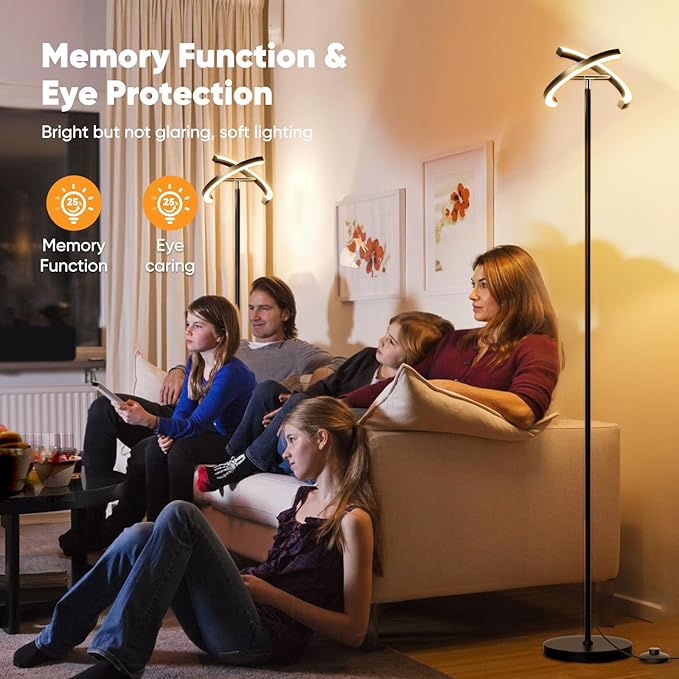 Modern LED Floor Lamp, Rotatable Standing Lamp with Foot Switch, 20W Bright Reading Floor Light with 3 Color Temperatures, Black Stand up Lamp Tall Lamp for Living Room, Bedroom, Office - LeafyLoom