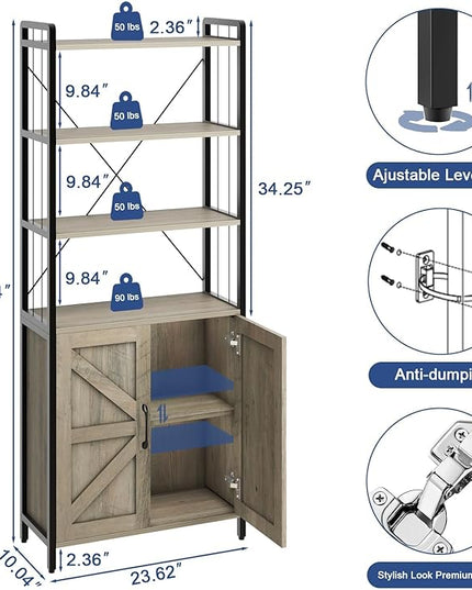𝐇𝐚𝐥𝐢𝐭𝐚𝐚 Bookshelf and Bookcases with Doors Gray 6 Shelf Display Storage Shelves Tall Bookshelf Versatile Organizer Storage Cabinet Home Decor Furniture for Home Office, Study, Living Room - LeafyLoom