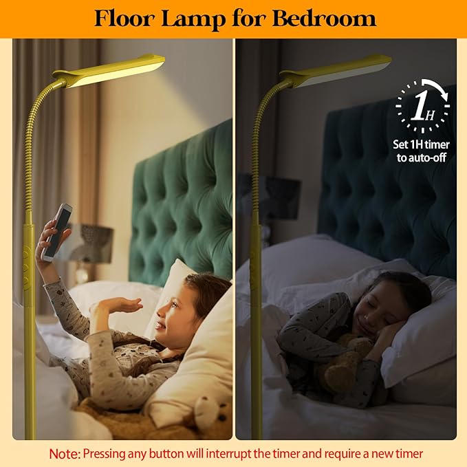 LED Floor Lamp, 18W Super Bright Floor Lamp for Living Room, Adjustable Stepless Colors & Brightness Gooseneck Standing Lamp, Eye Caring Reading Light with Remote& Touch Control for Bedroom Office - LeafyLoom