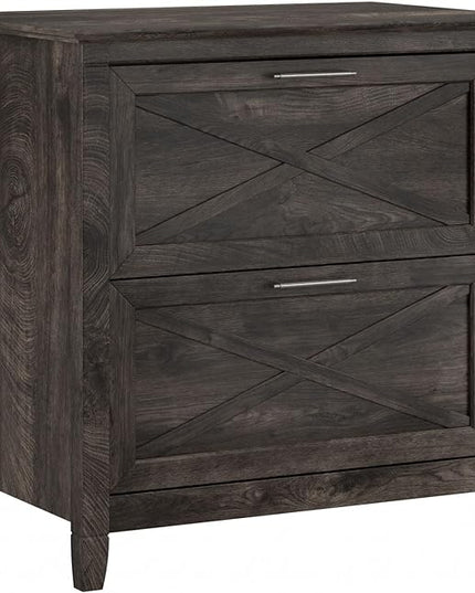 Bush Furniture Key West 2 Drawer Lateral File Cabinet in Dark Gray Hickory | Document Storage for Home Office | Accent Chest with Drawers - LeafyLoom