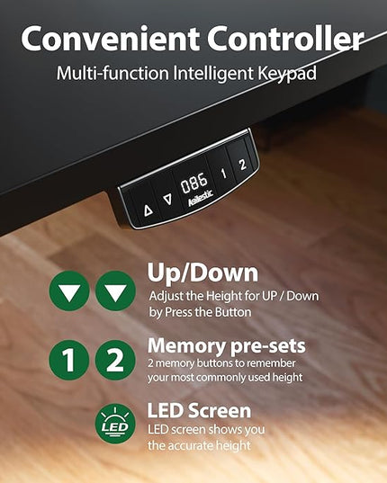 Electric Standing Desk, Large 63 x 24 Inches Height Adjustable Desk, Sit Stand up Desk for Work Office Home, Splice Board, Black - LeafyLoom