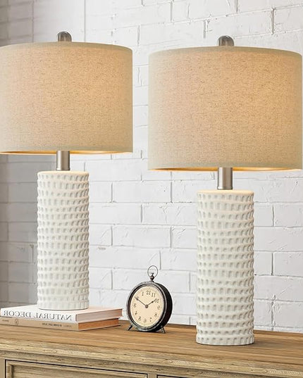 PORTRES 24" Farmhouse Ceramic Table Lamp Set of 2 for Bedroom Living room White Desk Decor Bedside Lamps for Study Room Office Dorm Modern Accent Nightstand Lamp End Table lamps - LeafyLoom